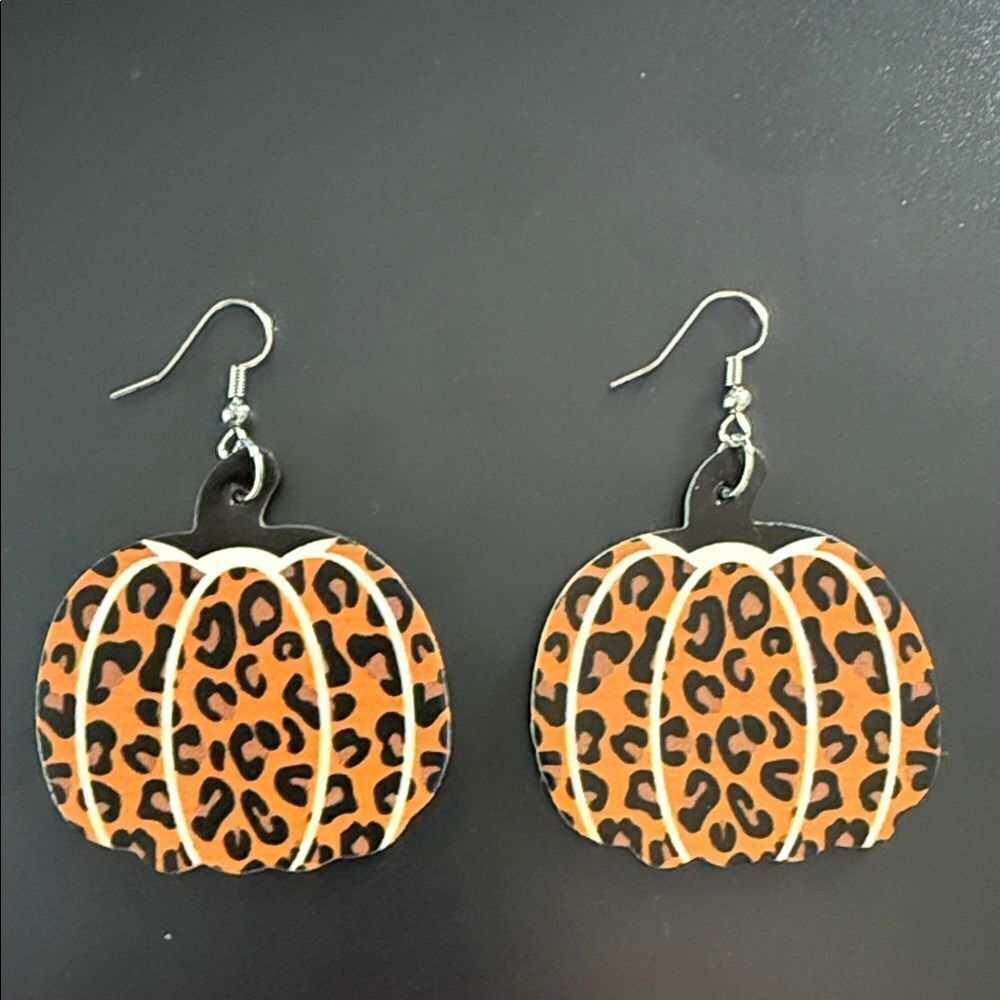 Faux leather Leopard Print Pumpkin Earrings